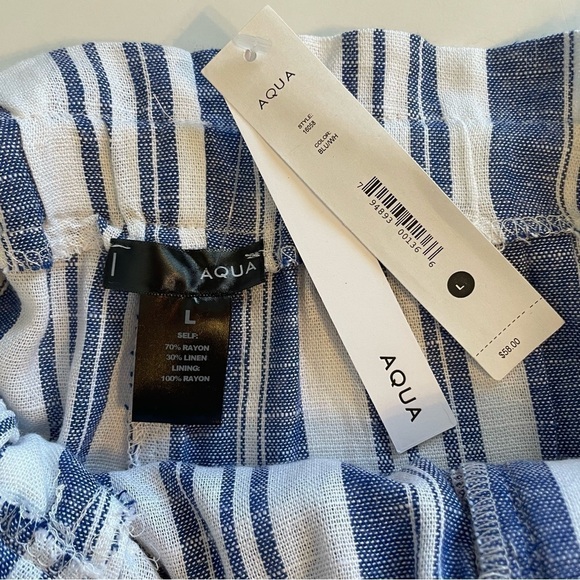 NWT Aqua Linen Blend Paper Bag style Shorts with tie around belt size large - Picture 3 of 5